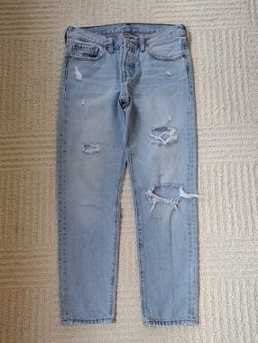 Levi's 501 Light Blue Denim Jeans with Leather Patch